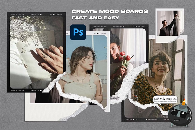 图片[3]-照片相框边框相片摄影图片撕纸撕裂拼贴情绪版样机PSD模板PS素材-设计猿