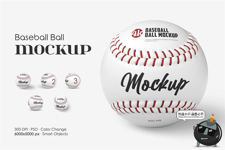 图片[1]-棒球模型球身球体logo标识徽标签名印花图案贴图模板PSD样机素材-设计猿