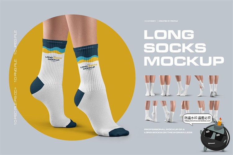 图片[1]-女模特长筒运动弹力中筒袜子图脚模展示效果图样机PSD模板PS素材-设计猿
