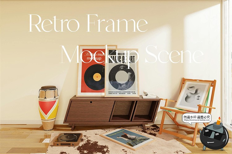图片[1]-文艺原木风客厅装饰海报挂画相框画芯场景展示效果图PSD样机素材-设计猿