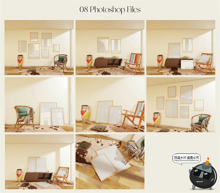 图片[2]-文艺原木风客厅装饰海报挂画相框画芯场景展示效果图PSD样机素材-设计猿