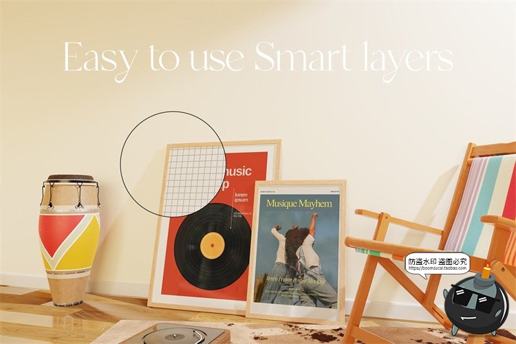 图片[3]-文艺原木风客厅装饰海报挂画相框画芯场景展示效果图PSD样机素材-设计猿