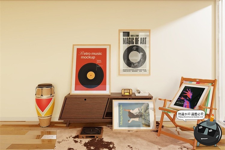 图片[5]-文艺原木风客厅装饰海报挂画相框画芯场景展示效果图PSD样机素材-设计猿