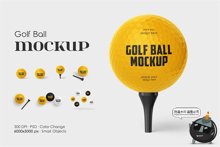 图片[1]-高尔夫球圆赛球模型品牌logo标识贴图效果展示样机PSD模板PS素材-设计猿