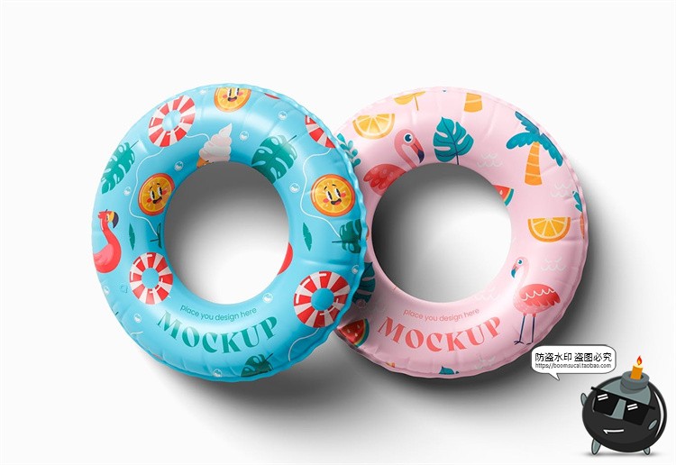 图片[4]-充气儿童游泳圈浮力救生圈印花图案贴图展示效果样机PSD模板素材-设计猿