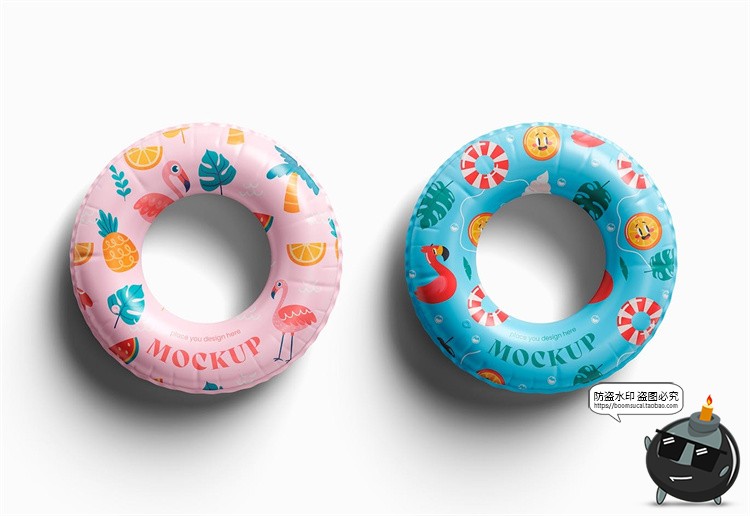 图片[10]-充气儿童游泳圈浮力救生圈印花图案贴图展示效果样机PSD模板素材-设计猿