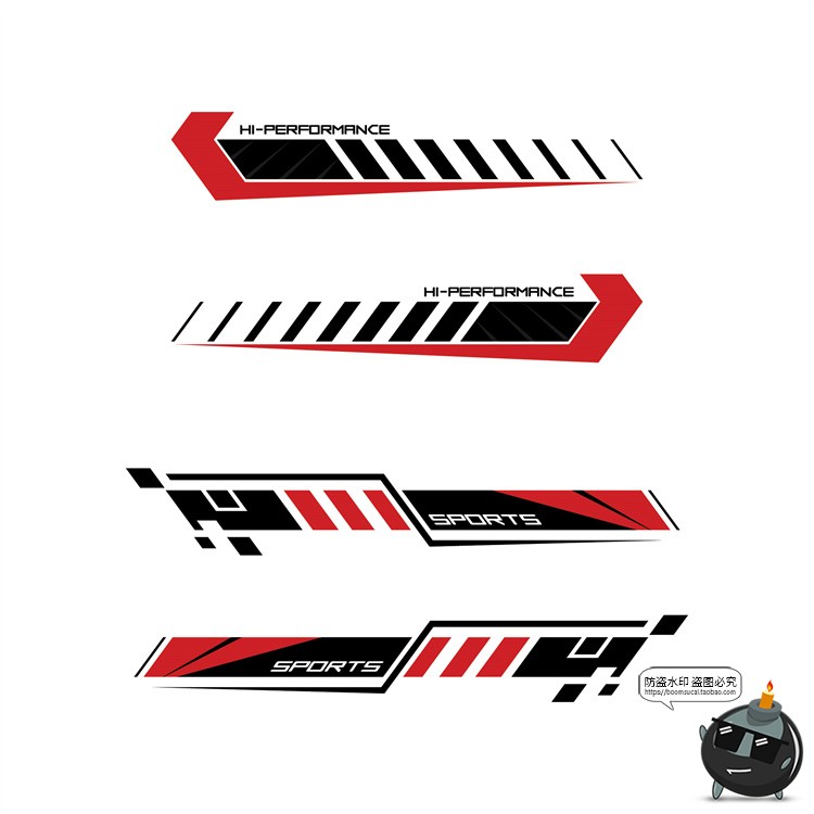 赛车跑车汽车车身侧边装饰速度渐变线条贴花条纹图片AI矢量素材-设计猿