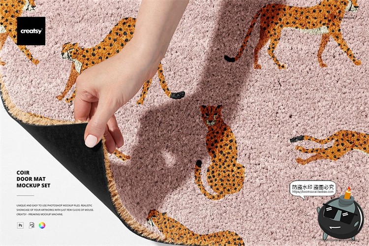 图片[1]-入户门浴室脚垫地毯毛绒门口地垫印花图案贴图样机PSD模板PS素材-设计猿