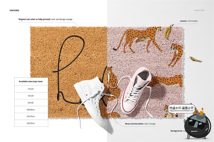 图片[3]-入户门浴室脚垫地毯毛绒门口地垫印花图案贴图样机PSD模板PS素材-设计猿