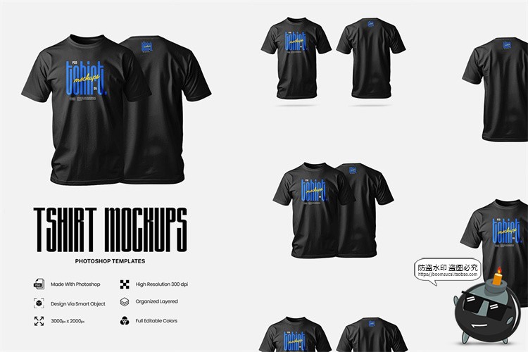 图片[1]-黑色圆领短袖休闲体恤衫模型上衣品牌logo标识贴图服饰样机PS素材-设计猿