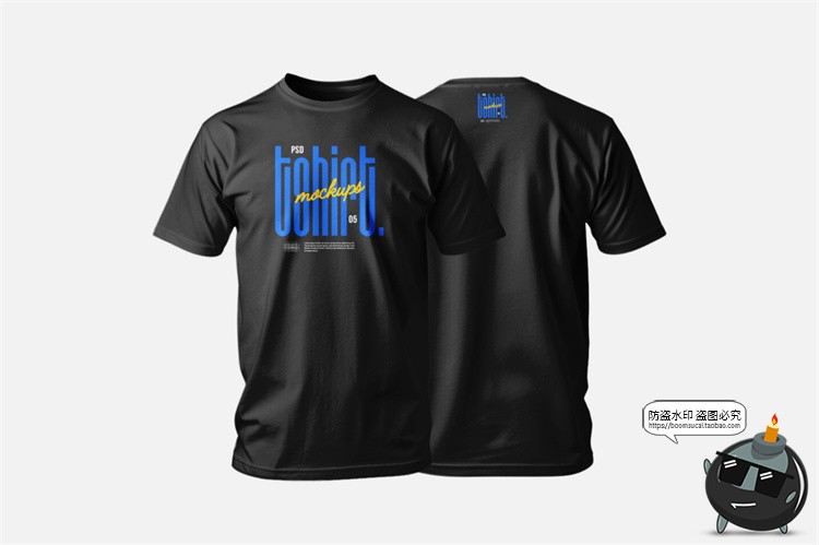 图片[3]-黑色圆领短袖休闲体恤衫模型上衣品牌logo标识贴图服饰样机PS素材-设计猿