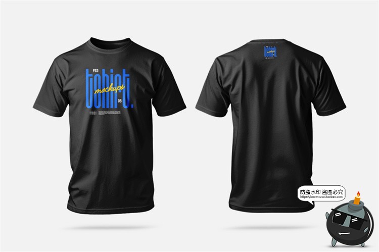 图片[4]-黑色圆领短袖休闲体恤衫模型上衣品牌logo标识贴图服饰样机PS素材-设计猿