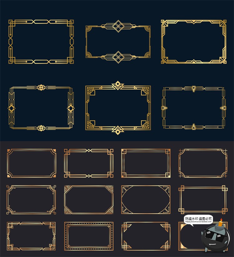 欧式黑金经典复古金色艺术花纹装饰线条卡片美工边框AI矢量素材-设计猿