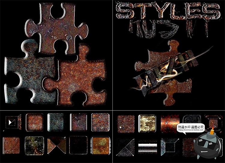 图片[1]-金属锈迹斑斑生锈氧化斑驳粗糙做旧复古特效后期合成ASL样式素材-设计猿