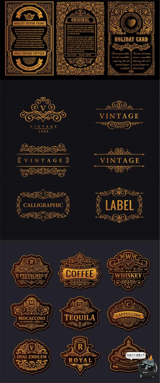 复古欧式花纹图案卡片标贴图标徽标图案印花标志AI矢量模板素材-设计猿