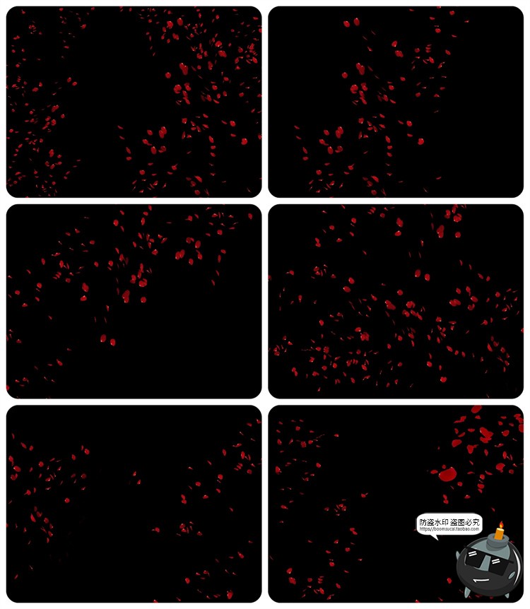 浪漫红玫瑰花瓣雨飘落散落满天后期合成叠加特效JPG黑底图片素材-设计猿