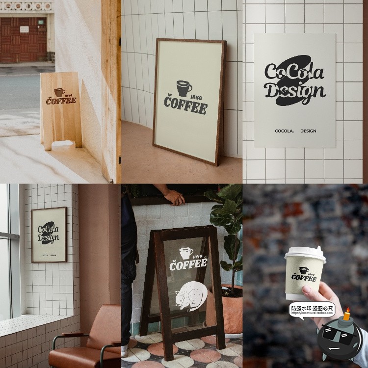 图片[1]-咖啡店品牌门头场景咖啡杯LOGO展示vi提案贴图样机PSD模板PS素材-设计猿