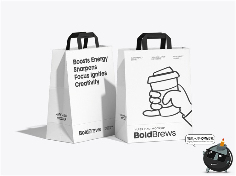 图片[2]-手提袋纸袋购物袋咖啡奶茶打包袋品牌logo展示psd贴图样机PS素材-设计猿