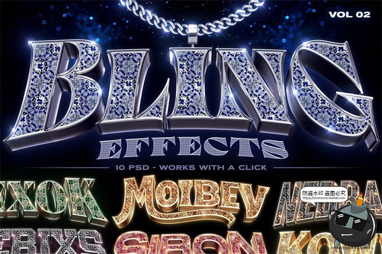 图片[2]-3D金属立体满钻碎钻水晶字母吊坠潮牌项链特效字PSD样机模板素材-设计猿