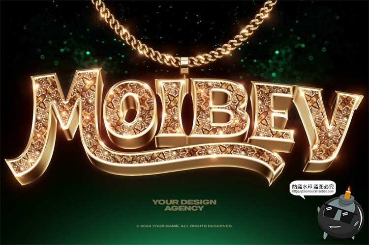 图片[3]-3D金属立体满钻碎钻水晶字母吊坠潮牌项链特效字PSD样机模板素材-设计猿