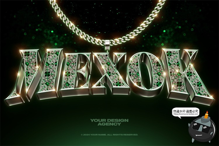 图片[7]-3D金属立体满钻碎钻水晶字母吊坠潮牌项链特效字PSD样机模板素材-设计猿