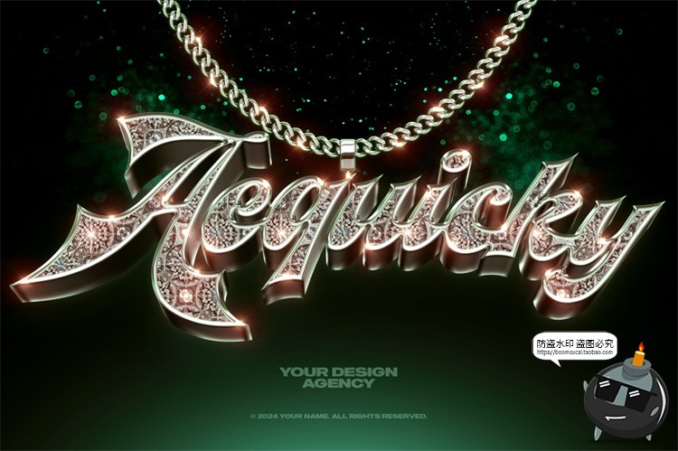 图片[9]-3D金属立体满钻碎钻水晶字母吊坠潮牌项链特效字PSD样机模板素材-设计猿