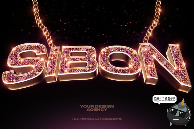 图片[10]-3D金属立体满钻碎钻水晶字母吊坠潮牌项链特效字PSD样机模板素材-设计猿