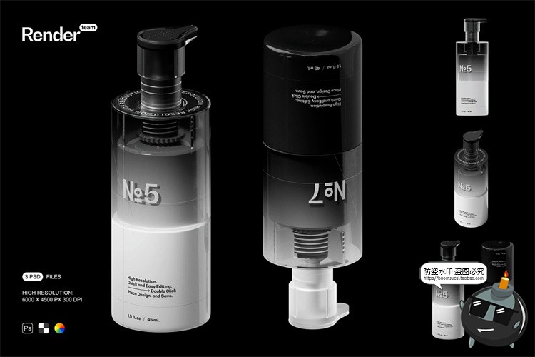 图片[1]-美容护肤品洗面奶泡沫按压泵瓶乳液分装瓶产品包装样机PSD素材-设计猿