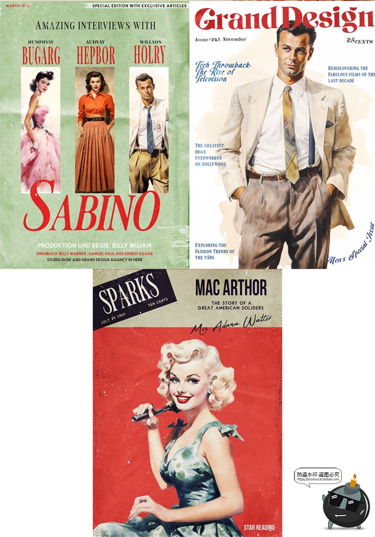 欧美时尚潮流复古杂志封面海报插画广告宣传单PSD模板分层PS素材-设计猿