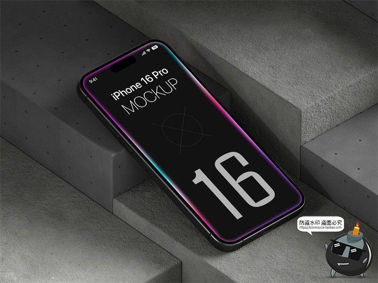 图片[2]-工业风 iPhone 16 Pro手机广告App界面贴图展示样机PSD模板PS素材-设计猿