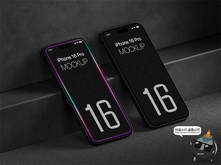 工业风 iPhone 16 Pro手机广告App界面贴图展示样机PSD模板PS素材-设计猿