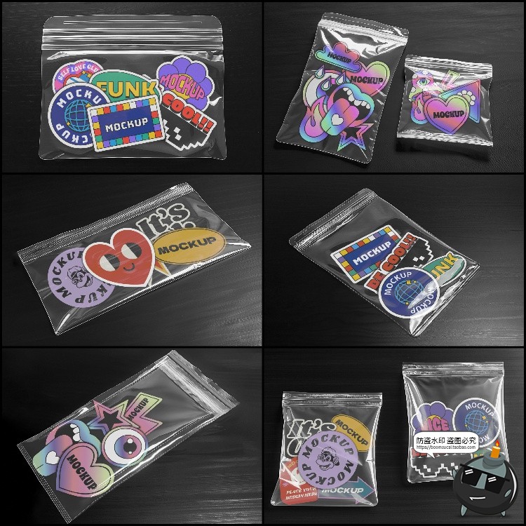 图片[3]-贴纸标签透明塑料包装图形徽标图案展示样机智能贴图PSD模板素材-设计猿