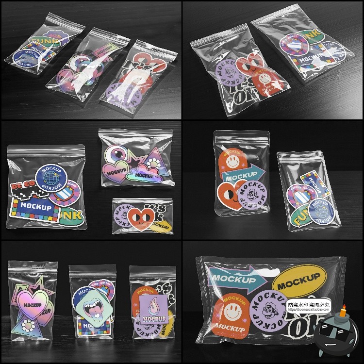 图片[4]-贴纸标签透明塑料包装图形徽标图案展示样机智能贴图PSD模板素材-设计猿