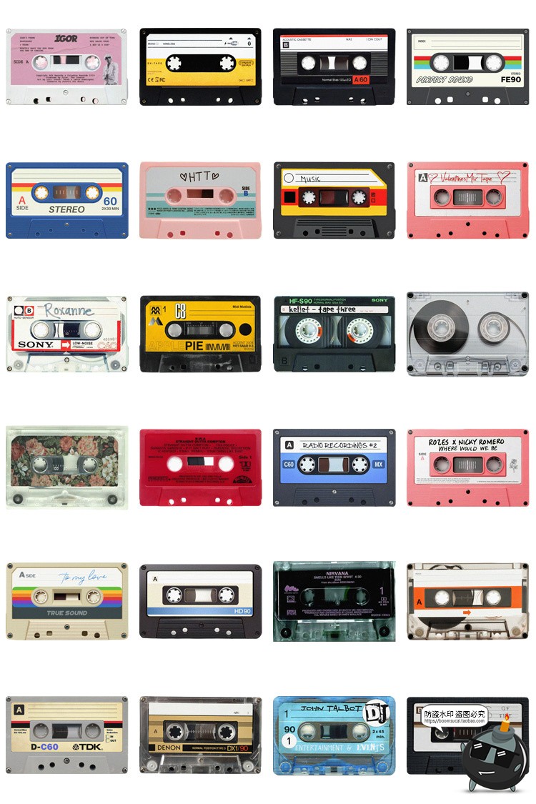 美式怀旧复古可爱磁带卡带透明背景图片电子手账PNG免扣美工素材-设计猿