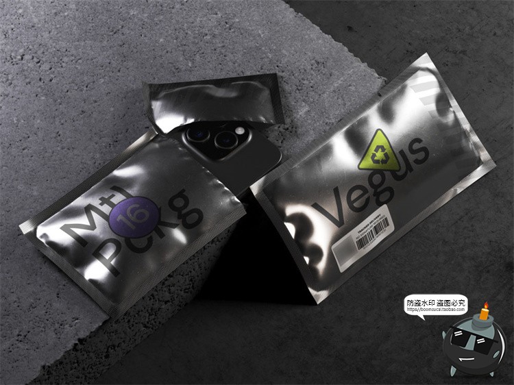 图片[2]-潮流质感金属铝箔包装袋密封真空袋智能贴图包装样机PSD模板素材-设计猿