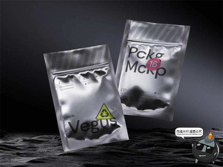 图片[5]-潮流质感金属铝箔包装袋密封真空袋智能贴图包装样机PSD模板素材-设计猿
