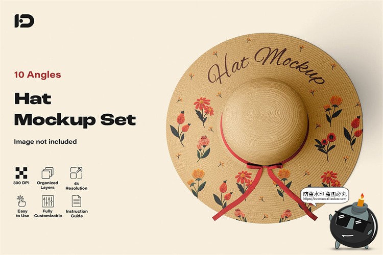 图片[1]-文艺草帽太阳帽子女款时尚模型图案印花贴图展示样机PSD模板素材-设计猿