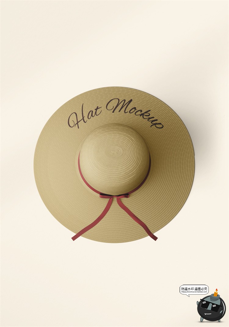 文艺草帽太阳帽子女款时尚模型图案印花贴图展示样机PSD模板素材-设计猿