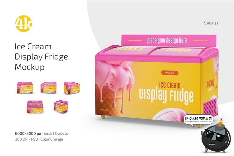 图片[1]-超市饮料冰箱雪糕冰棍货架冷柜冰柜冷藏货柜广告贴图样机PSD素材-设计猿