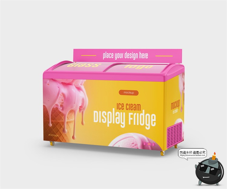 图片[3]-超市饮料冰箱雪糕冰棍货架冷柜冰柜冷藏货柜广告贴图样机PSD素材-设计猿