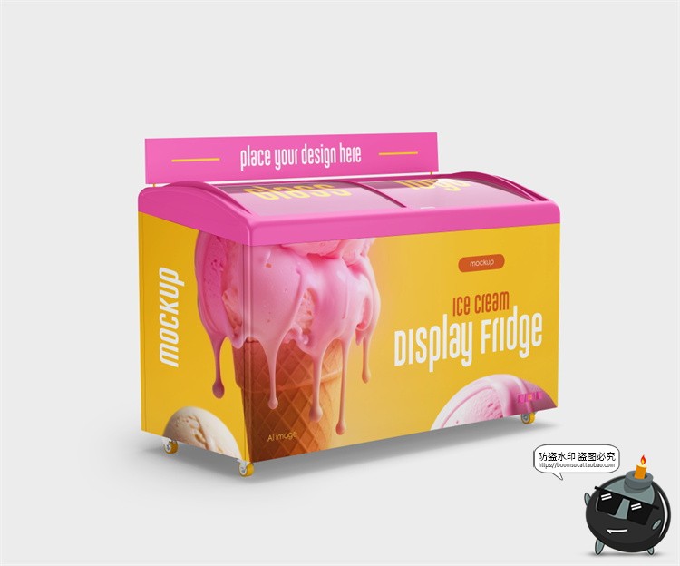 图片[4]-超市饮料冰箱雪糕冰棍货架冷柜冰柜冷藏货柜广告贴图样机PSD素材-设计猿