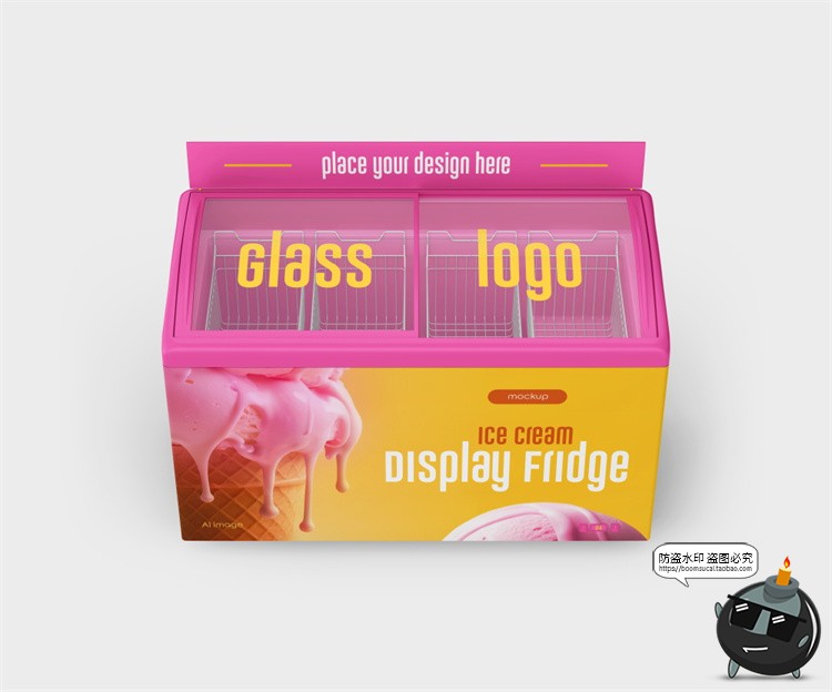 图片[5]-超市饮料冰箱雪糕冰棍货架冷柜冰柜冷藏货柜广告贴图样机PSD素材-设计猿