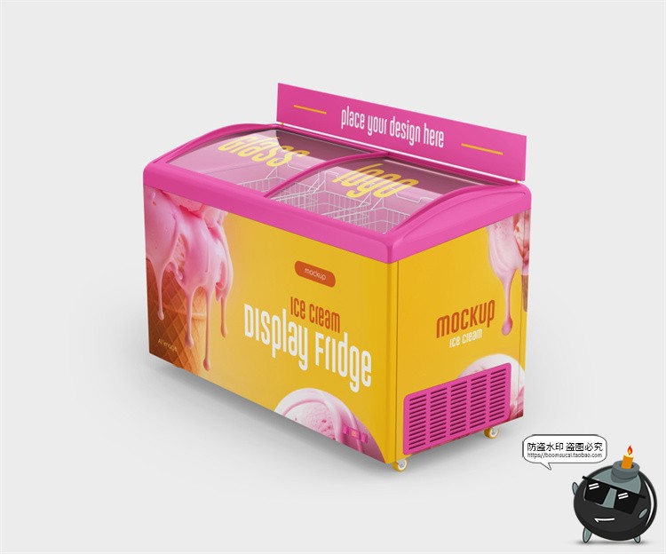 超市饮料冰箱雪糕冰棍货架冷柜冰柜冷藏货柜广告贴图样机PSD素材-设计猿