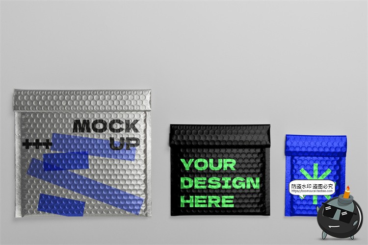 图片[2]-快递镀铝膜镭射气泡包装袋气泡快递袋印花VI效果展示PSD样机素材-设计猿
