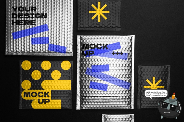 图片[6]-快递镀铝膜镭射气泡包装袋气泡快递袋印花VI效果展示PSD样机素材-设计猿