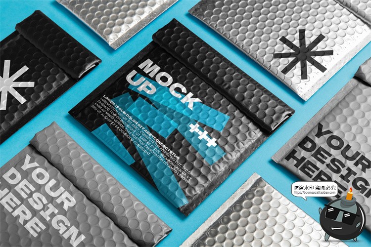 快递镀铝膜镭射气泡包装袋气泡快递袋印花VI效果展示PSD样机素材-设计猿