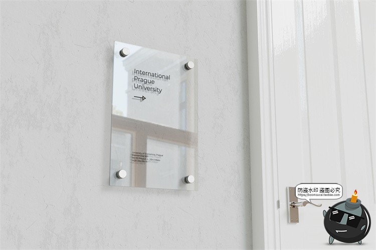 图片[1]-办公室墙面玻璃标牌透明导视牌模型展示设计贴图样机PSD模板素材-设计猿