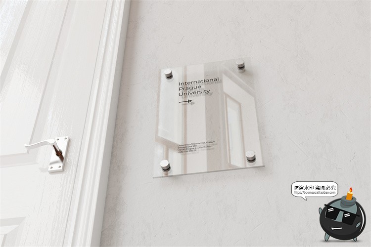 办公室墙面玻璃标牌透明导视牌模型展示设计贴图样机PSD模板素材-设计猿