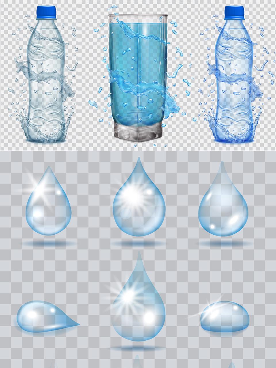 矢量水滴水珠飞溅溅射矿泉水瓶杯子图案广告背景AI设计矢量素材-设计猿