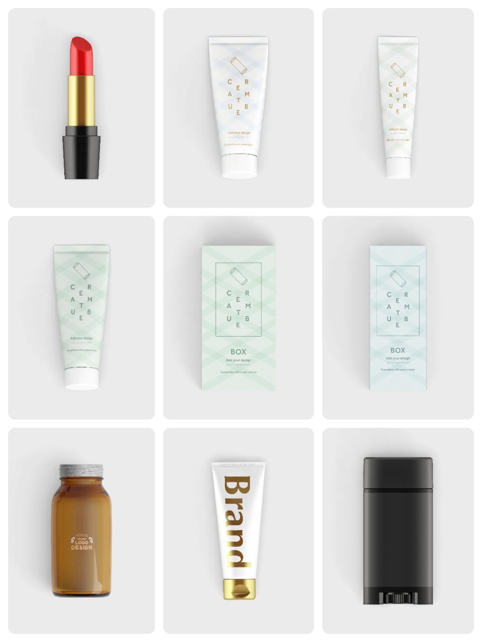 图片[1]-化妆品用具刷子口红香水瓶摆拍免抠PSD模板模型分层源文件PS素材-设计猿